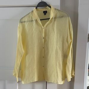 Eileen Fisher butter yellow linen silk flowy top